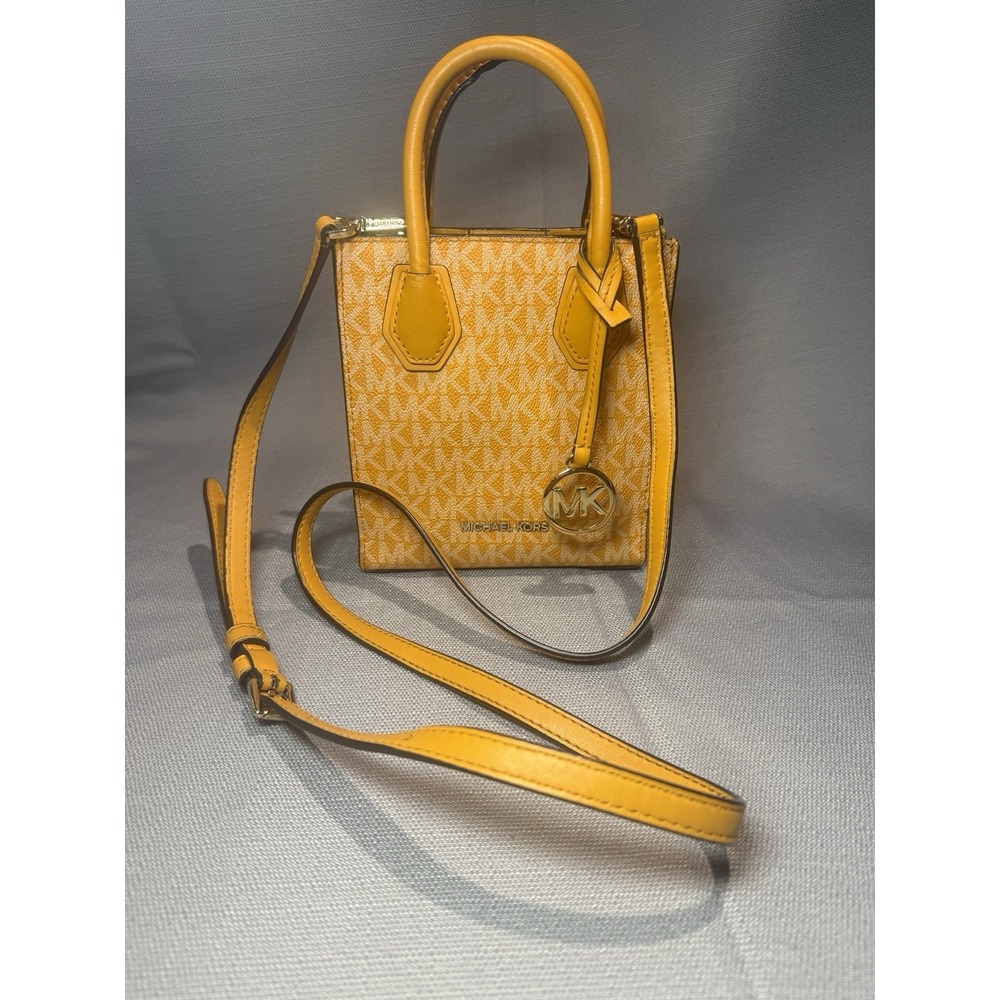 Michael Kors Mercer‎ XS NS Shopper Crossbody Bag Yellow Logo 35T1GM9C0I